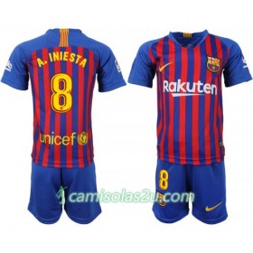 Camisolas de Futebol FC Barcelona A_Iniesta 8 Criança Equipamento Principal 2018/19 Manga Curta